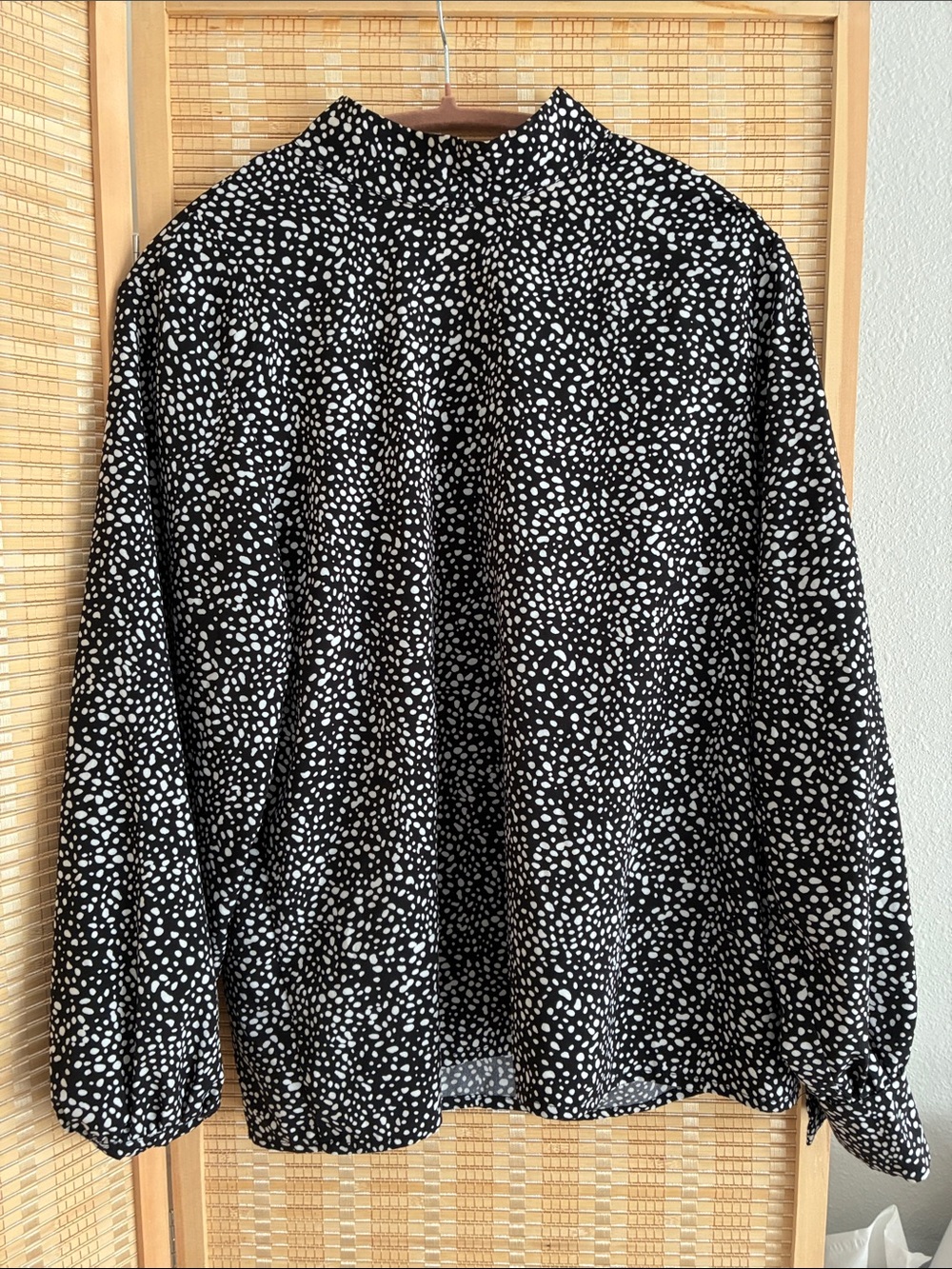 Black and White Speckled Mock Neck Blouse